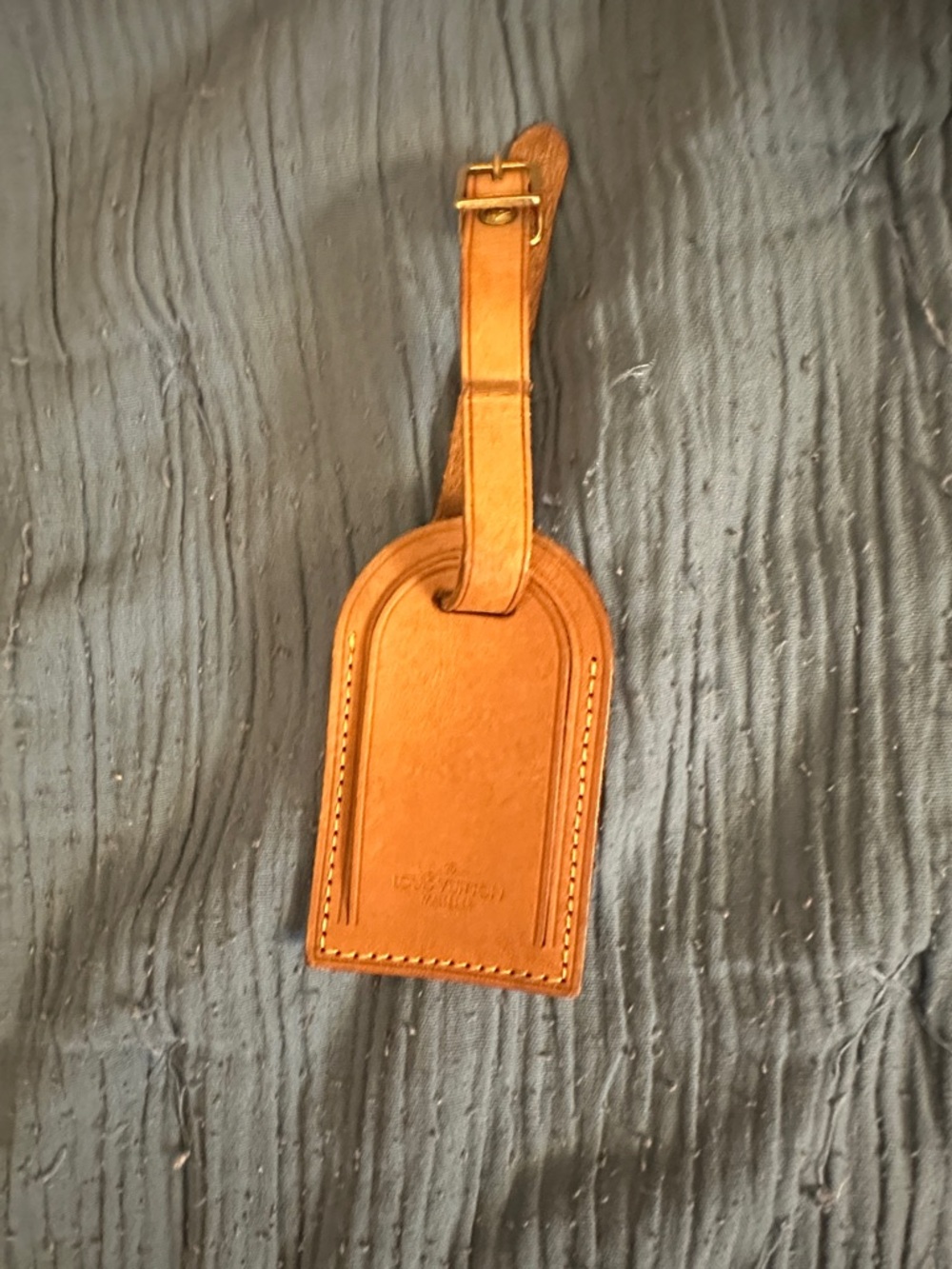 Louis Vuitton // Classic Tan Leather Luggage Tag with Adjustable Strap